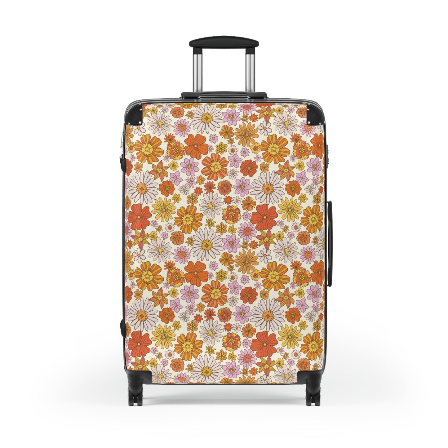 Retro Floral Suitcase Luggage, Vintage Flowers 70s Carry On 4 Wheels Cabin Travel Small Large Set Rolling Spinner Designer Hard Shell Case