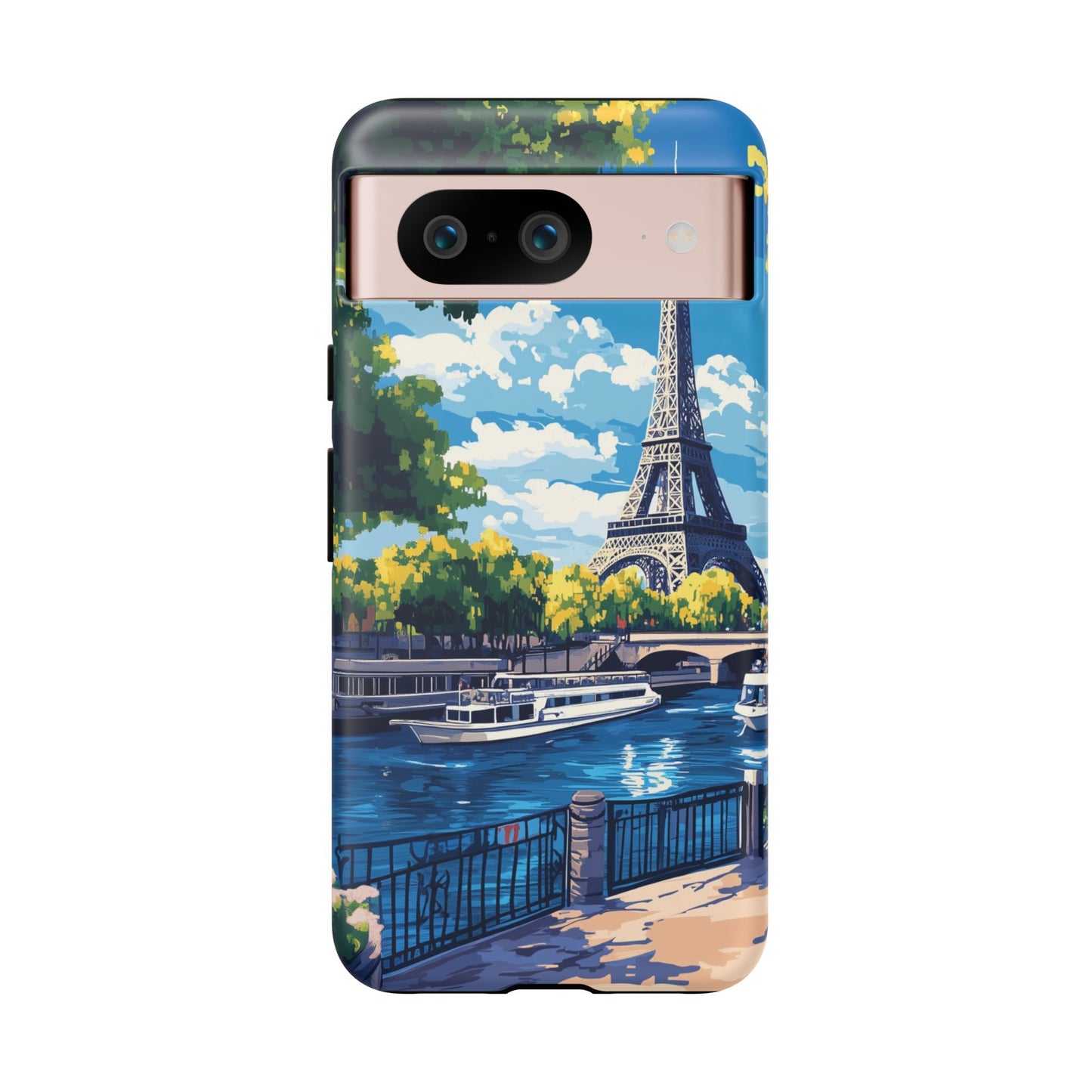 Paris Eifel Tower Tough Phone Case, Seine France iPhone 16 15 14 13 Pro Max 12 11 8 Plus X XR XS Galaxy S24 S23 S22 S21 Google Pixel Cover