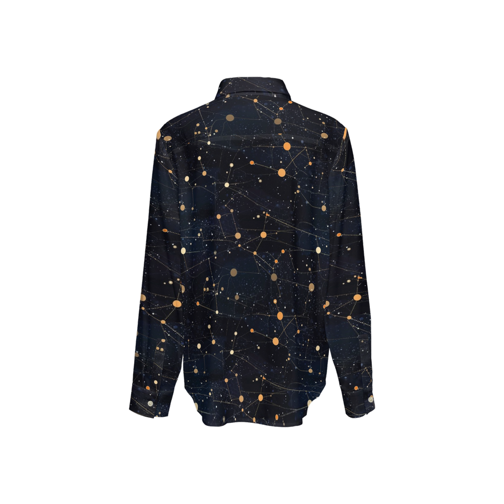 Constellation Space Long Sleeve Shirt Women, Galaxy Ladies Button Up Ladies Blouse Print Buttoned Down Collared Casual Dress Going Out Top