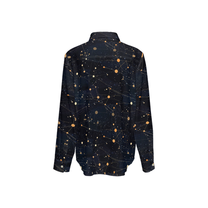 Constellation Space Long Sleeve Shirt Women, Galaxy Ladies Button Up Ladies Blouse Print Buttoned Down Collared Casual Dress Going Out Top