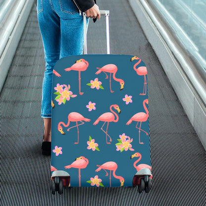 Flamingo Luggage Cover, Flowers Pink Tropical Blue Aesthetic Print Suitcase Carry On Bag Washable Protector Travel Designer Zipper Gift