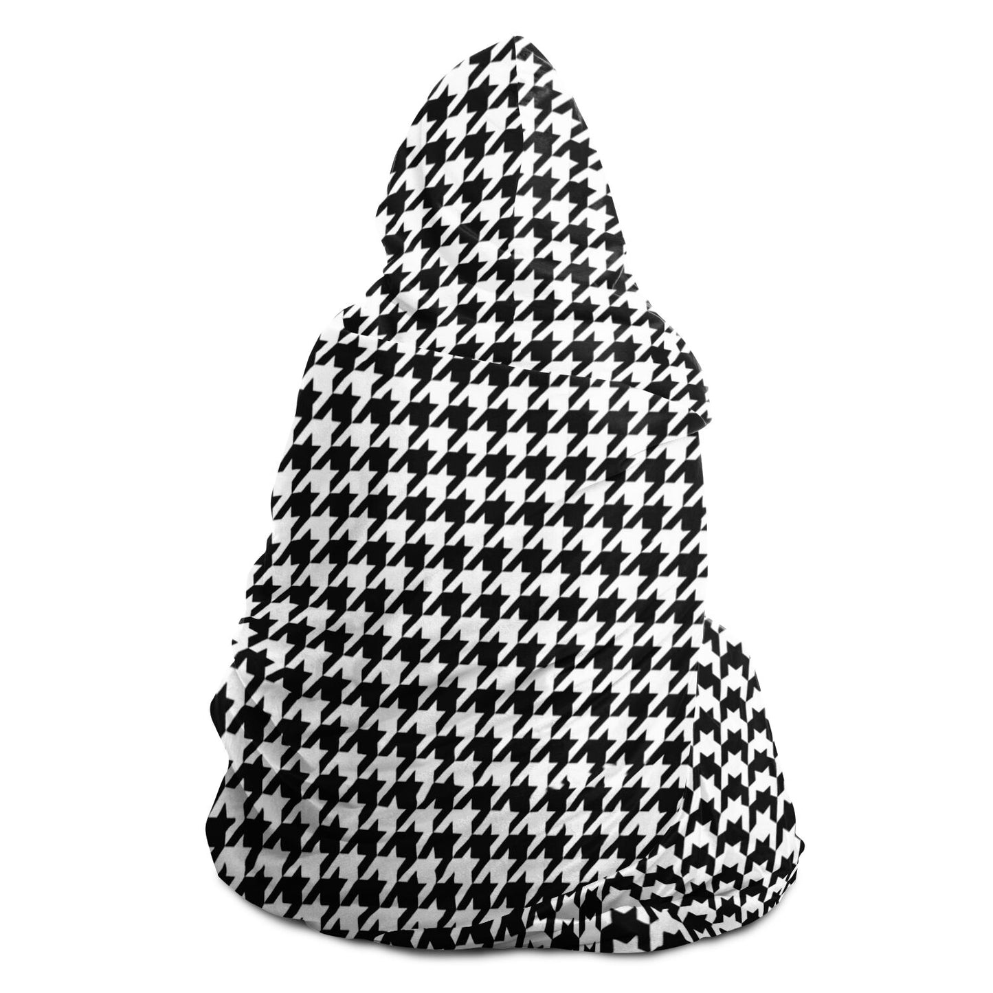 Houndstooth Hooded Blanket, Black White Sherpa Fleece Soft Fluffy Cozy Warm Adult Men Women Kids Large Wearable with Hood Gift