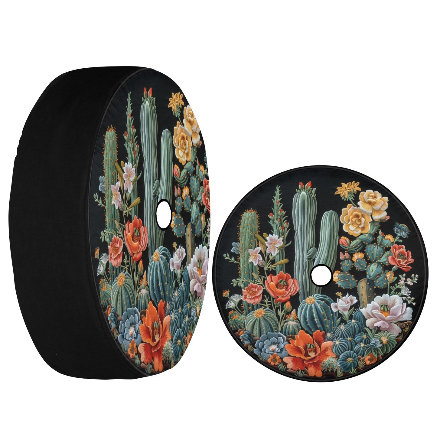 Cactus Floral Spare Tire Cover, Succulent Flowers Faux Embroidery Rear Extra Backup Camera Hole Wheel Unique RV Back Cars RV Trailer Campers