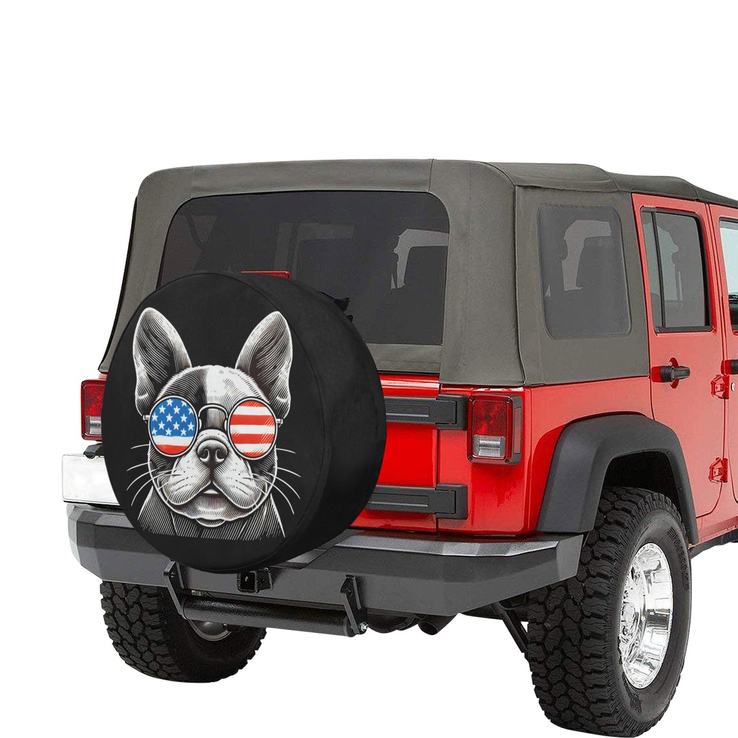 Dog American Flag Spare Tire Cover, French Bulldog Puppy Cool Backup Camera Hole Wheel Unique RV Back Cars Men Women Trailer Campers