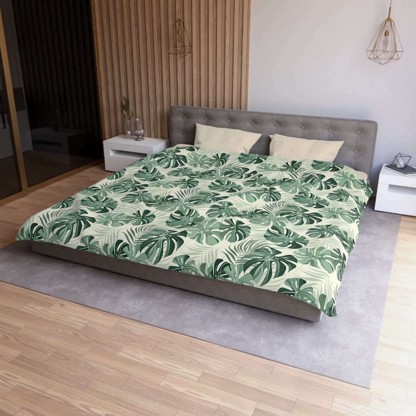 Monstera Leaf Duvet Cover, Green Tropical Bedding Queen King Full Twin XL Microfiber Unique Designer Bed Quilt Bedroom Decor