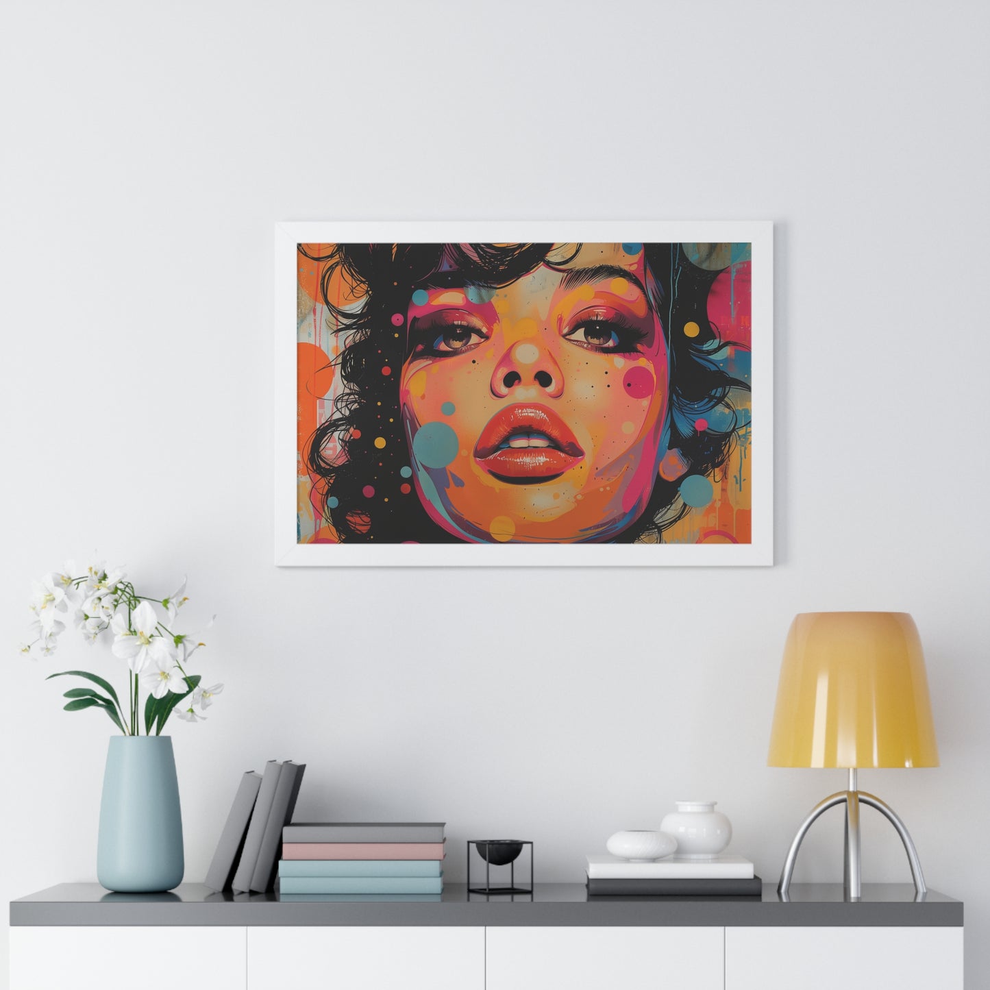 Pop Culture Art Poster and Frame, Woman Retro Vintage Print Wall Horizontal Black Framed Artwork Small Large Decor Paper 24x16 30x20