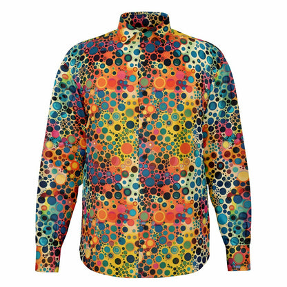 Psychedelic Long Sleeve Men Button Up Shirt, Funky Trippy Fun Festival Retro Vintage Guys Male Print Buttoned Down Collared Graphic Casual