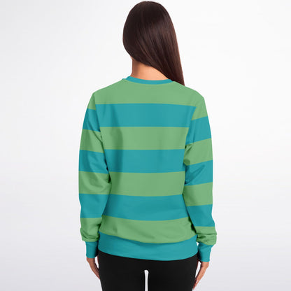 Light Blue Green Striped Sweatshirt, Teal Bold Horizontal Retro Vintage Crewneck Fleece Cotton Sweater Jumper Pullover Men Women Adult Top