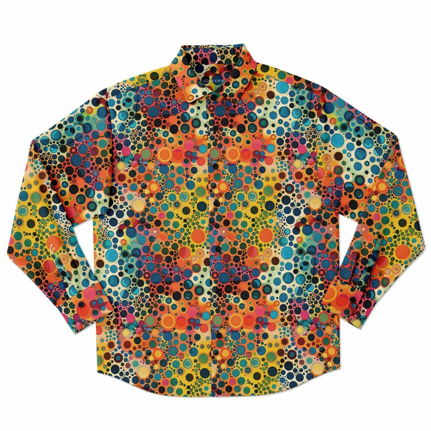 Psychedelic Long Sleeve Men Button Up Shirt, Funky Trippy Fun Festival Retro Vintage Guys Male Print Buttoned Down Collared Graphic Casual