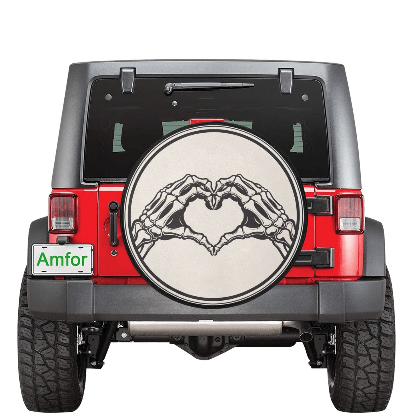 Skeleton Hands Heart Spare Tire Cover, Funny Valentine's Day Deserve Rear Backup Camera Hole Back Rear Wheel Car Unique RV Camper Camping