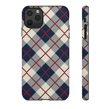 Blue Plaid iPhone 16 15 14 13 Tough Case, Checkered Check Tartan Cute 12 11 8 Plus X Xr Xs Pro Max Samsung S24 S23 S22 Galaxy Pixel Cover