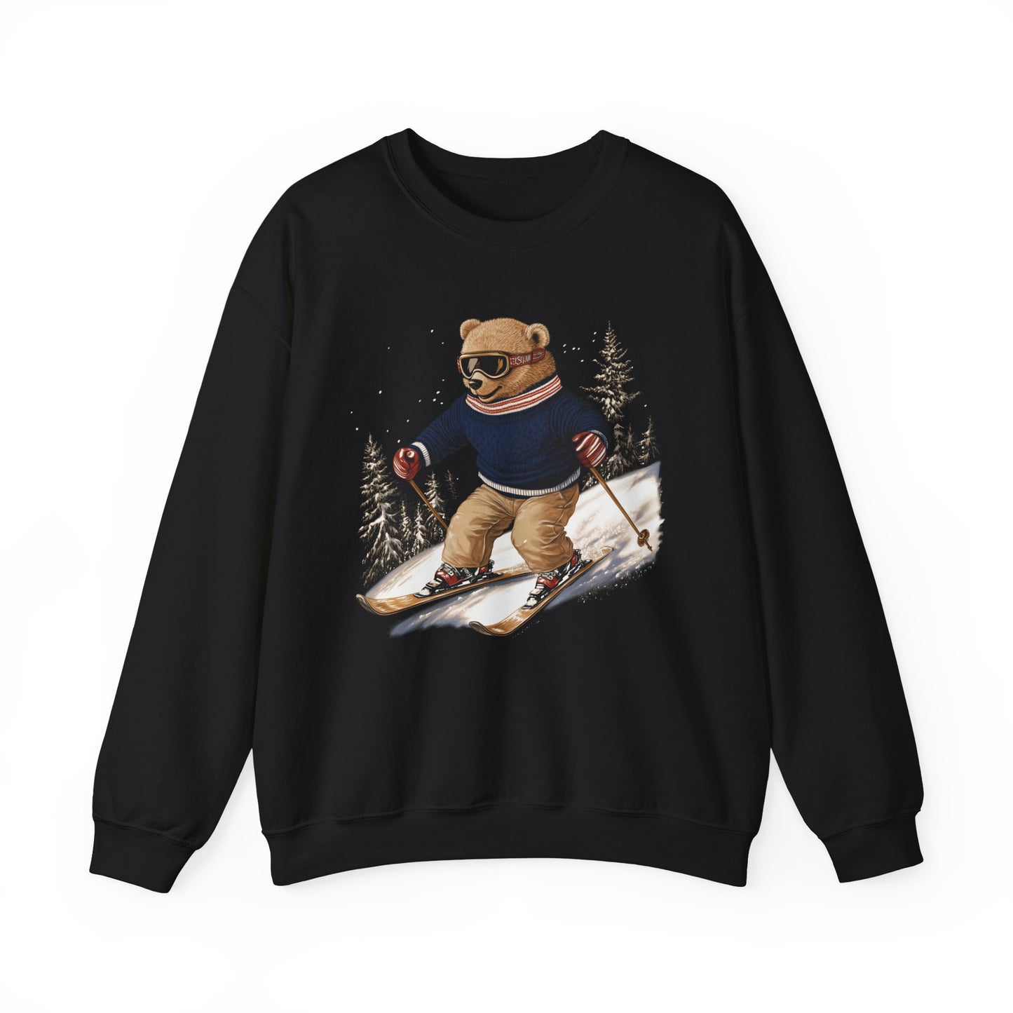 Bear Skiing Sweatshirt, Ski Sweater Preppy Men Women Skier Snow Vintage Retro Cotton Winter Holiday Mountain Crewneck Pullover Top