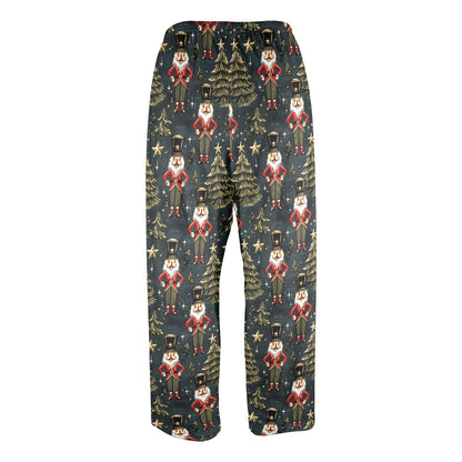 Nutcracker Christmas Men Pajamas Pants, Xmas Trees Green Gold Stars PJ Pockets Sleep Lounge Trousers Guys Male Matching Sleepwear Bottoms