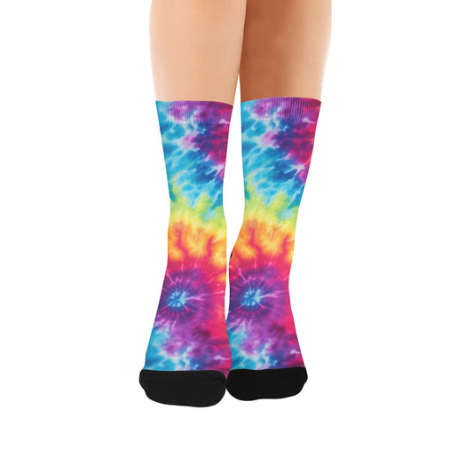 Rainbow Tie Dye Women Socks, Purple Blue Crew Sublimation Ladies Designer Fun Novelty Cool Funky Crazy Casual Cute Unique Dress Cozy Socks