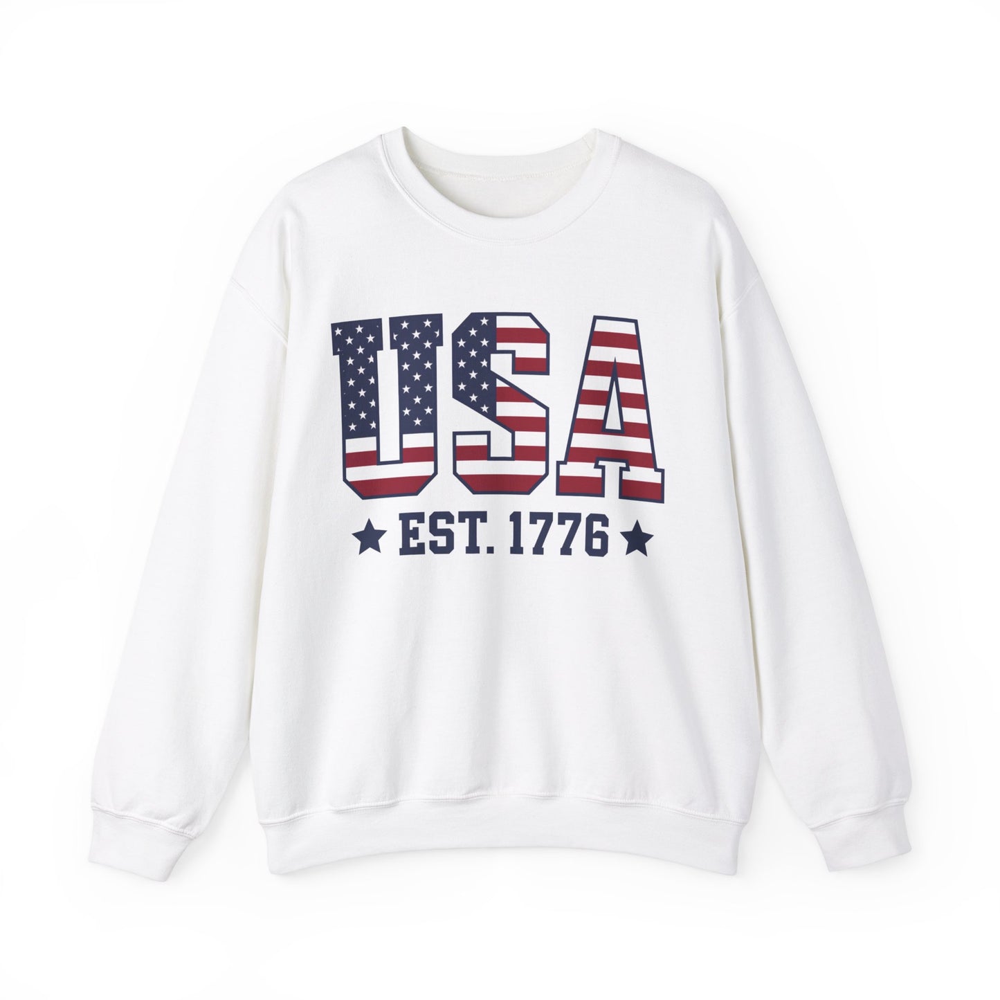 USA Est 1776 Sweatshirt, American Flag Stars Stripes Patriotic Retro Vintage Graphic Crewneck Cotton Sweater Jumper Pullover Men Women Top