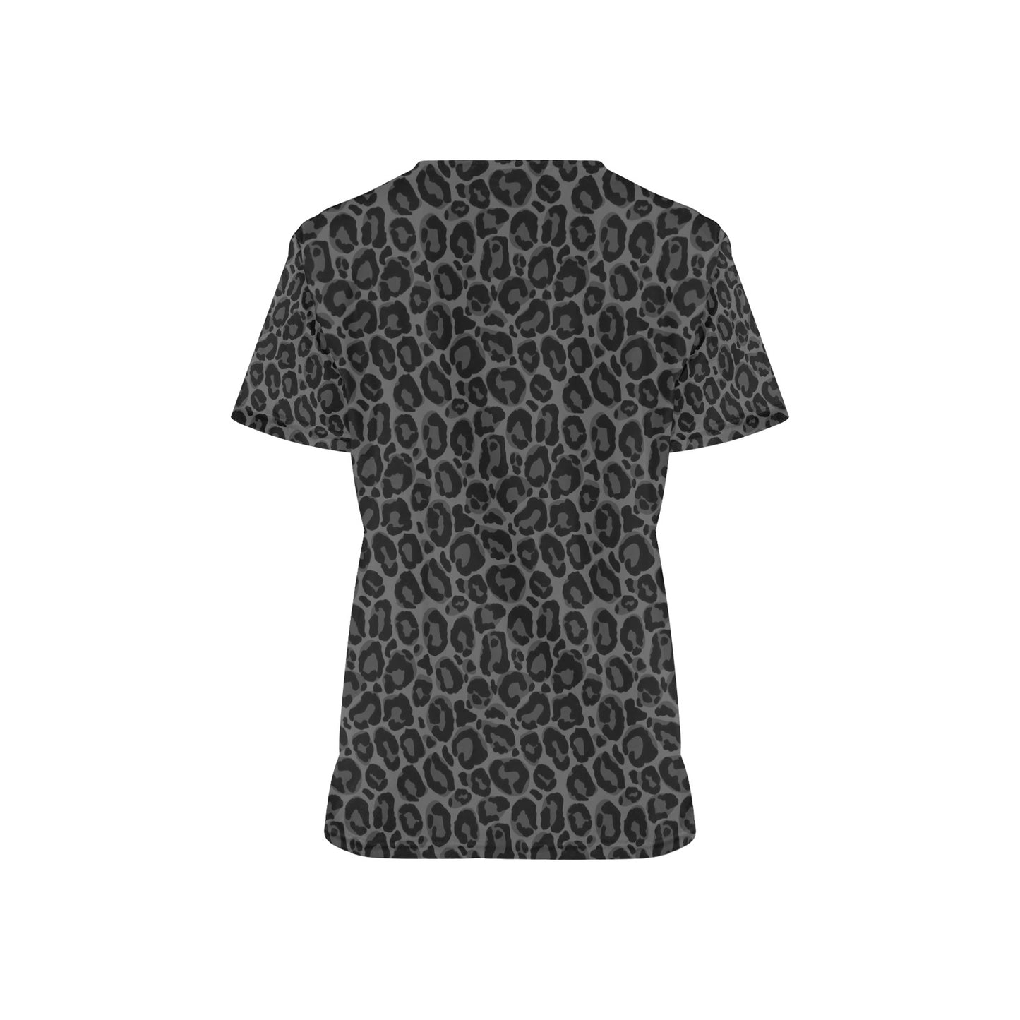 Black Leopard Medical Scrubs Top Women, Grey Animal Print Ladies Female Plus Size Nursing Nurse Vet Veterinary Assistant Uniform Pockets