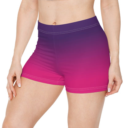 Pink Purple Ombre Women Shorts, Gradient Tie Dye Yoga Biker Sport Workout Gym Festival Running Moisture Wicking Ladies Bottoms