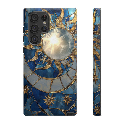 Sun Moon Tough Phone Case, Celestial Stained Glass iPhone 16 15 14 13 Pro Max 12 11 8 Plus X XR XS Galaxy S24 S23 S22 S21 Google Pixel Cover