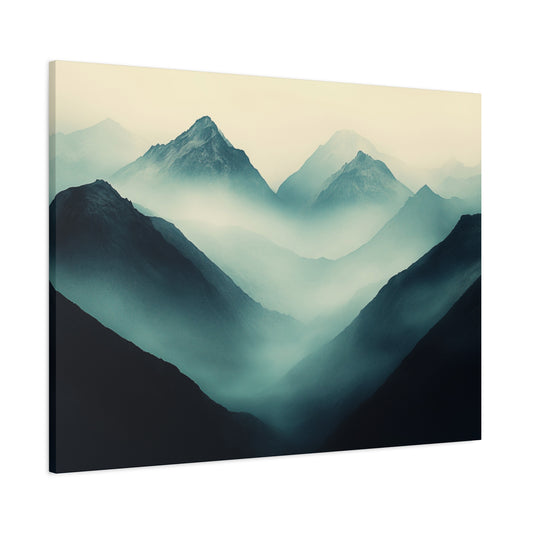 Mountains Canvas Gallery Wrap, Mist Green Scenic Wall Art Print Artwork Decor Small Large Hanging Modern Vintage Landscape Poster