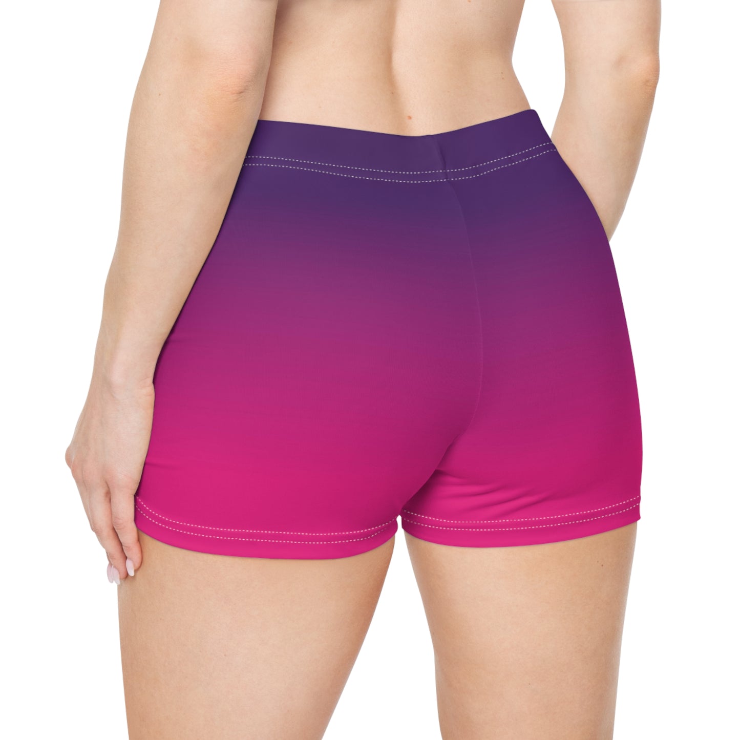 Pink Purple Ombre Women Shorts, Gradient Tie Dye Yoga Biker Sport Workout Gym Festival Running Moisture Wicking Ladies Bottoms