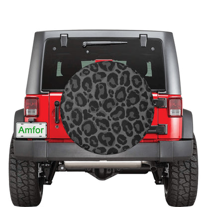 Black Leopard Spare Tire Cover, Animal Cheetah Print Backup Camera Hole Unique Back Extra Wheel Cars RV Men Women Girls Trailer Campers