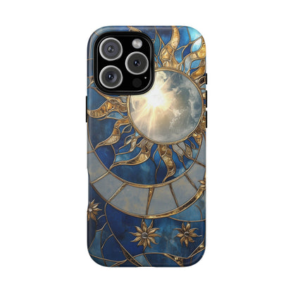 Sun Moon Tough Phone Case, Celestial Stained Glass iPhone 16 15 14 13 Pro Max 12 11 8 Plus X XR XS Galaxy S24 S23 S22 S21 Google Pixel Cover