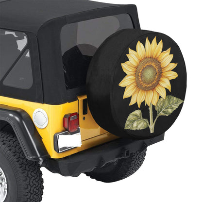 Sunflower Car Spare Tire Cover, Back Rear Extra Wheel Watercolor Floral Yellow Flowers Black Auto Camera Hole Unique Design Women RV Camper