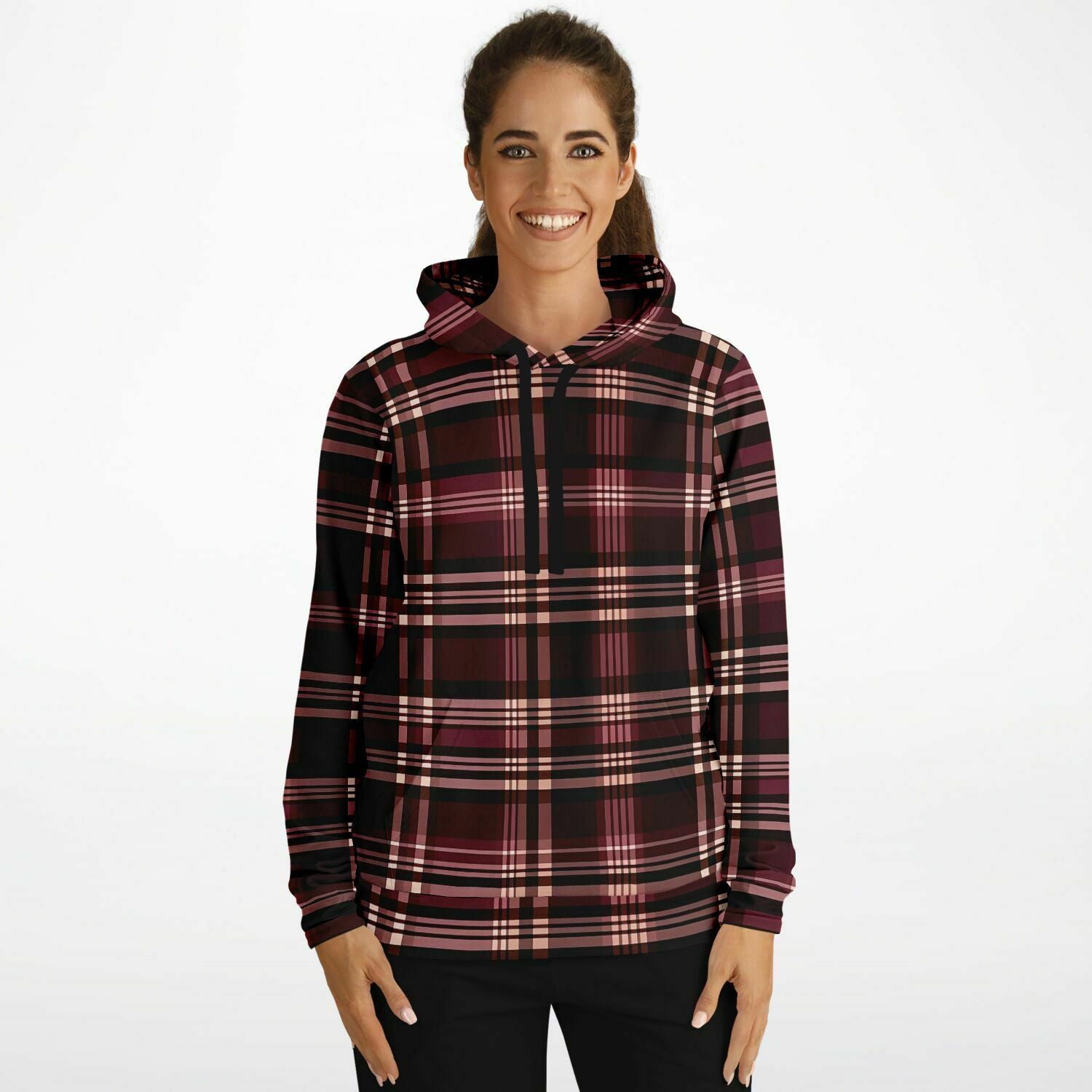 Organic Men's & Women's Tartan Hoodie, Sustainable Winter Unisex Clothing, in Several colors, Brown tartan jumper online with front pocket