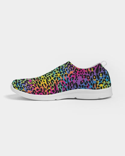 Rainbow Leopard Slip On Women Shoes, Animal Print Breathable Ladies Sneaker Print Designer Custom Mesh Gym Workout Design Trainers