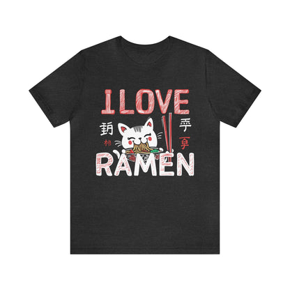 I love Ramen Tshirt, Cat Cup Noodles Eating Food Anime Designer Graphic Aesthetic Crewneck Men Women Tee Top Short Sleeve Shirt