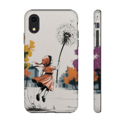 Girl Dandelion Tough Phone Case, Kids Cute Fantasy iPhone 16 15 14 13 Pro Max 12 11 8 Plus X XR XS Galaxy S24 S23 S22 S21 Google Pixel Cover