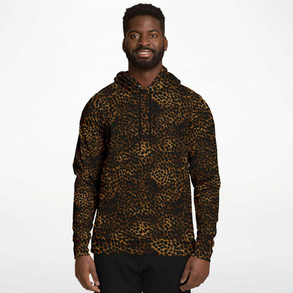 Leopard Print Hoodie, Animal Cheetah Dark Brown Black Pullover Men Women Adult Aesthetic Graphic Cotton Hooded Sweatshirt with Pockets Starcove Fashion
