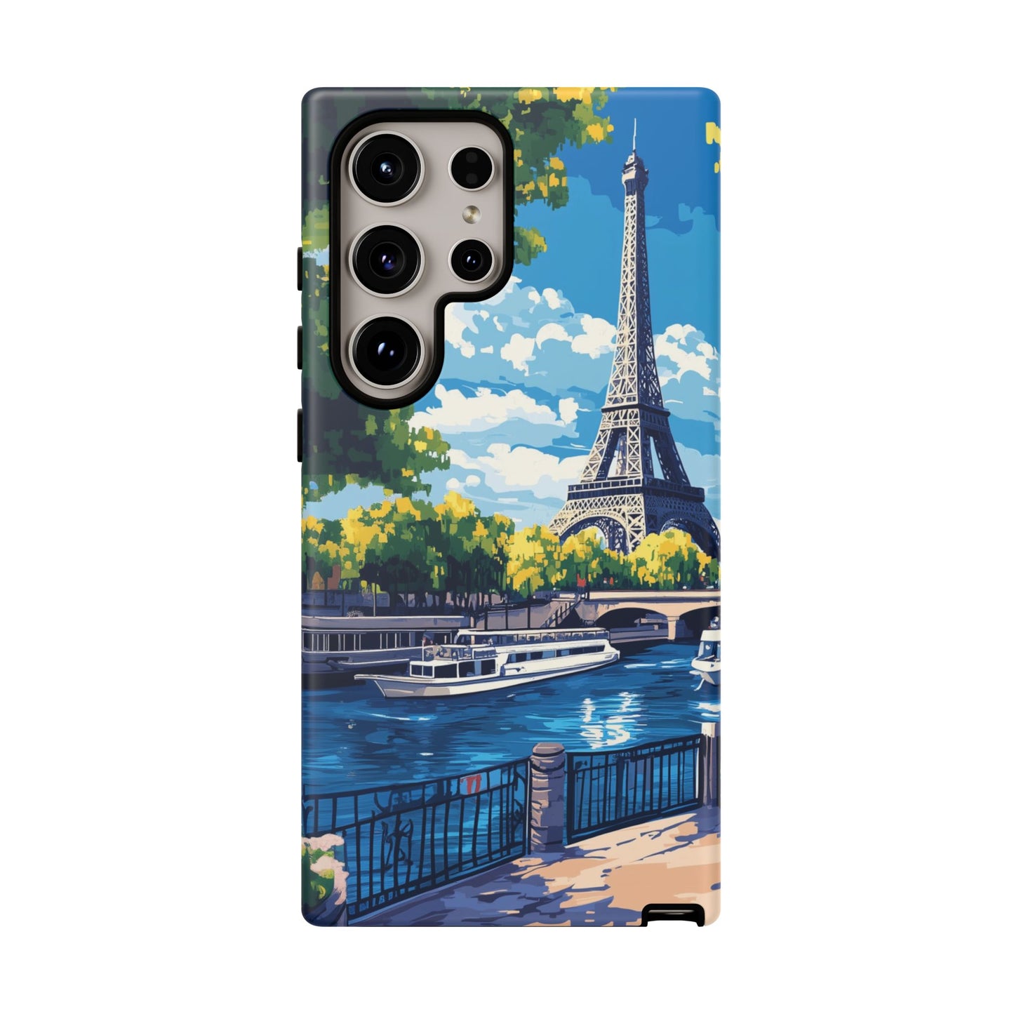 Paris Eifel Tower Tough Phone Case, Seine France iPhone 16 15 14 13 Pro Max 12 11 8 Plus X XR XS Galaxy S24 S23 S22 S21 Google Pixel Cover