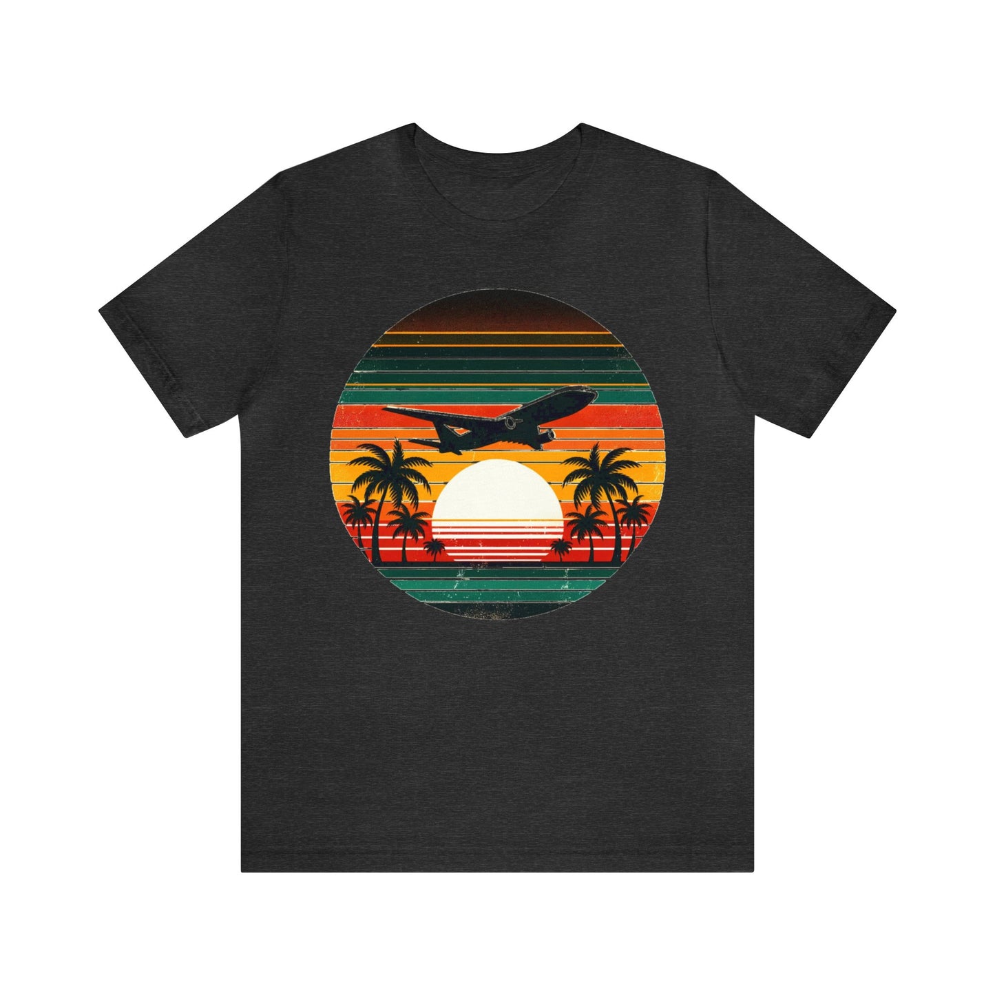 Airplane Tshirt, Vacation Flying 70s Vintage Sunset Travel Trip Airport Designer Graphic Crewneck Men Women Tee Short Sleeve Shirt