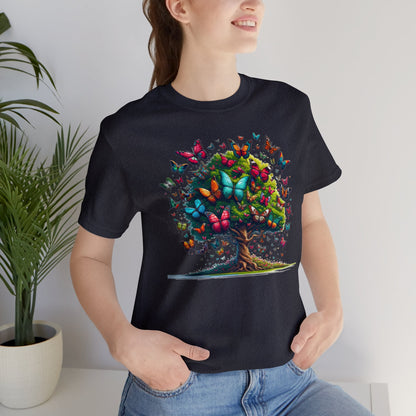 Butterflies Tree Tshirt, Butterfly Nature Garden Designer Graphic Aesthetic Crewneck Men Women Tee Top Short Sleeve Shirt