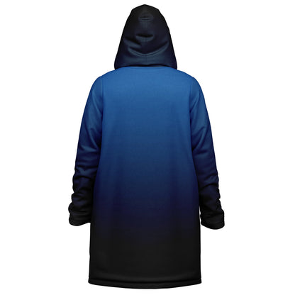 Black Blue Ombre Hooded Fleece Cloak Zipper Jacket, Tie Dye Coat Men Women Male Ladies Winter Warm Mink Hooded Blanket Festival Cape Pockets