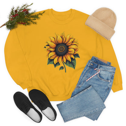 Sunflower Sweatshirt, Yellow Flowers Floral Graphic Crewneck Cotton Sweater Jumper Pullover Men Women Aesthetic Designer Top Starcove Fashion