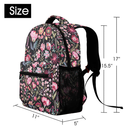 Pink Floral Backpack, Flowers Botanicals Men Women Kids Gift School College Cool Waterproof Side Pockets Laptop Designer Aesthetic Bag