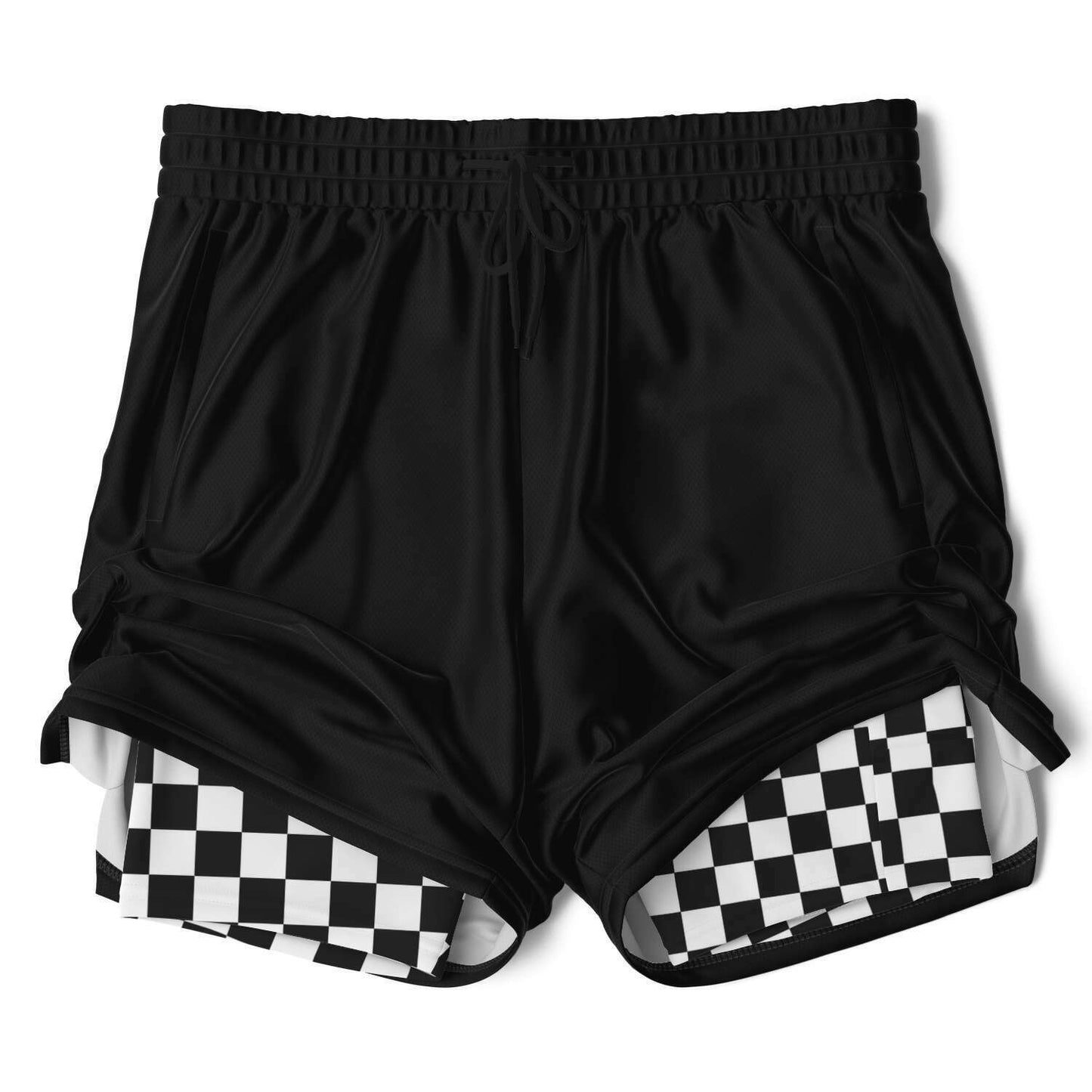 Black Men Lined Shorts 7 Inch, Checkerboard Compression Liner 2 in 1 Running Gym Workout Athletic Sports Breathable Mesh Zip Pockets Drawstring Starcove Fashion