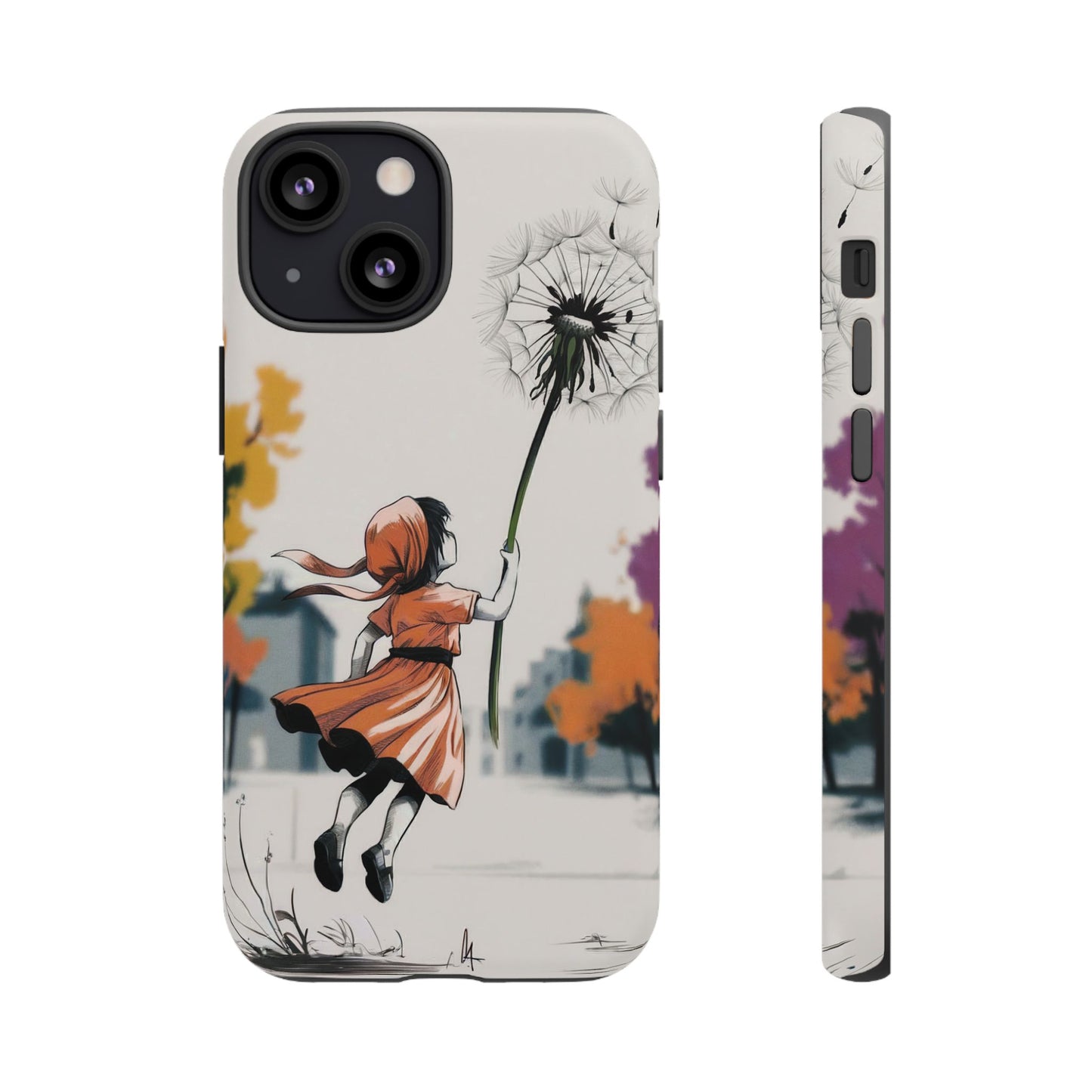 Girl Dandelion Tough Phone Case, Kids Cute Fantasy iPhone 16 15 14 13 Pro Max 12 11 8 Plus X XR XS Galaxy S24 S23 S22 S21 Google Pixel Cover