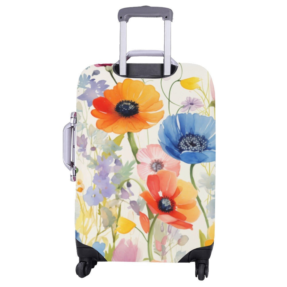 Wildflowers Luggage Cover, Watercolor Art Waterproof Floral Cute Aesthetic Print Suitcase Bag Washable Protector Small Large Travel Gift