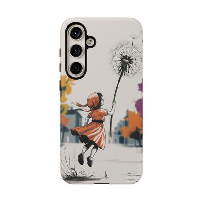 Girl Dandelion Tough Phone Case, Kids Cute Fantasy iPhone 16 15 14 13 Pro Max 12 11 8 Plus X XR XS Galaxy S24 S23 S22 S21 Google Pixel Cover