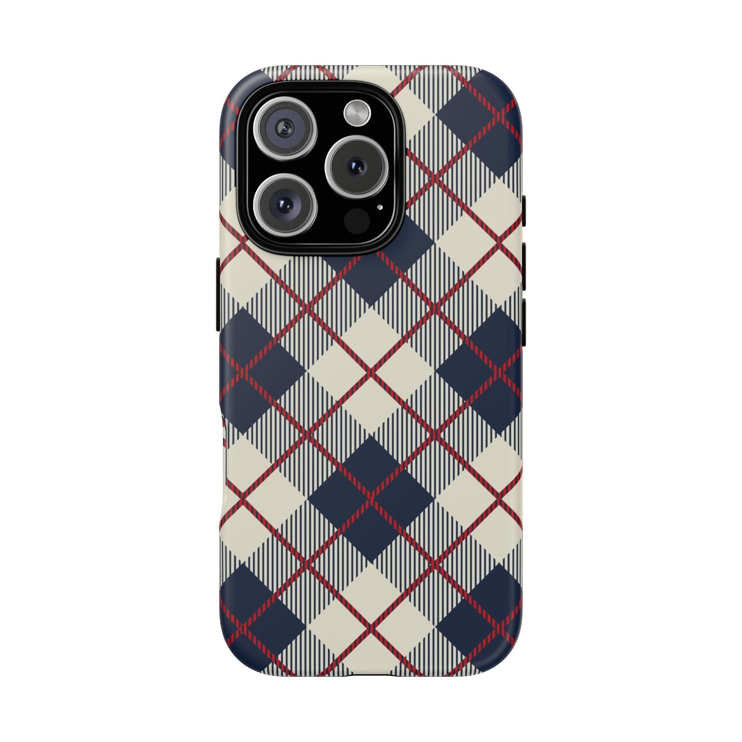 Blue Plaid iPhone 16 15 14 13 Tough Case, Checkered Check Tartan Cute 12 11 8 Plus X Xr Xs Pro Max Samsung S24 S23 S22 Galaxy Pixel Cover