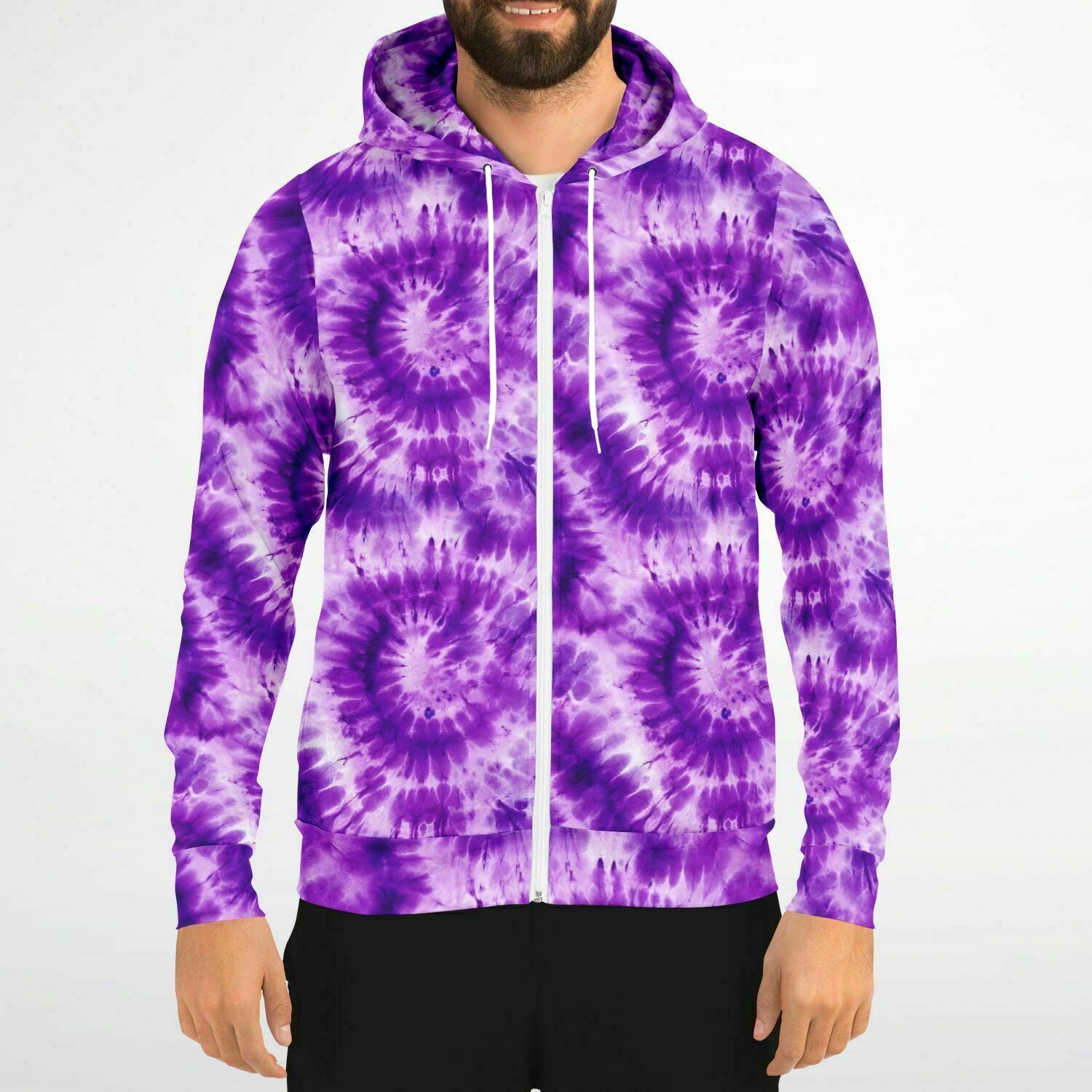 Purple Tie Dye Zip Up Hoodie, Front Zipper Pocket Men Women Unisex Adult Aesthetic Graphic Cotton Fleece Hooded Sweatshirt Starcove Fashion