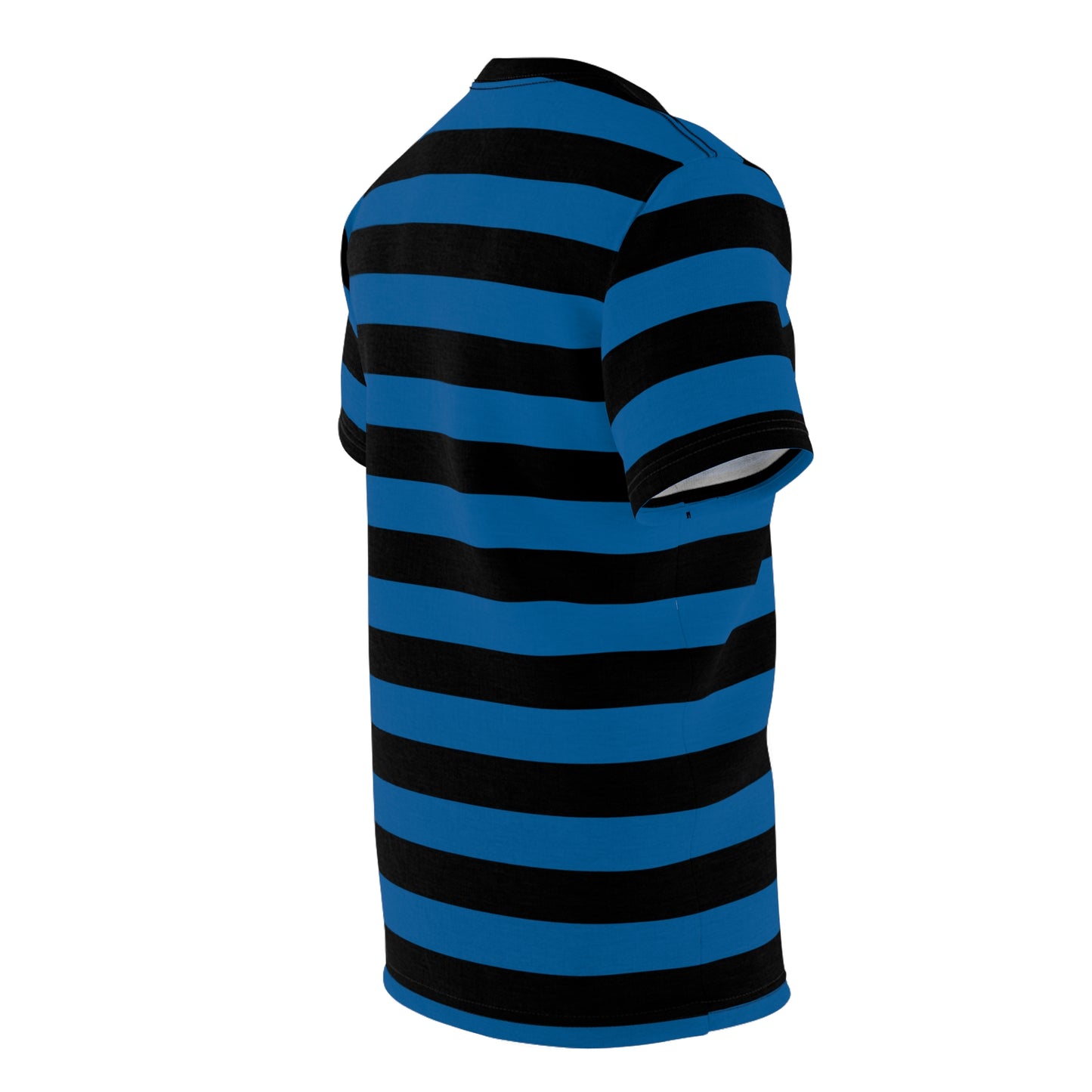 Black and Blue Striped Men T Shirt, Vintage Wide Horizontal Stripes 90s Adult Unisex Male Designer Lightweight Heavyweight Crewneck Guys Tee