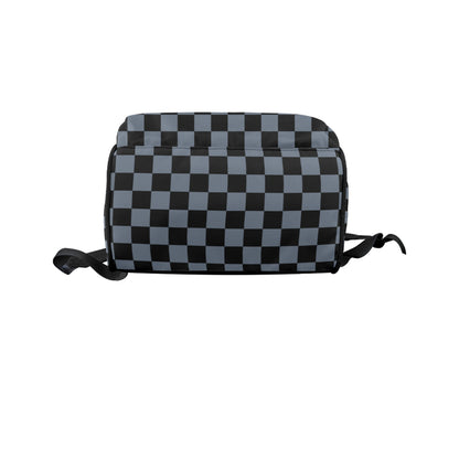 Checkered Diaper Bag Backpack, Black Grey Check Luxury Baby Boy Girl Waterproof Insulated Pockets Stylish Mom Dad Designer Men Ladies Women