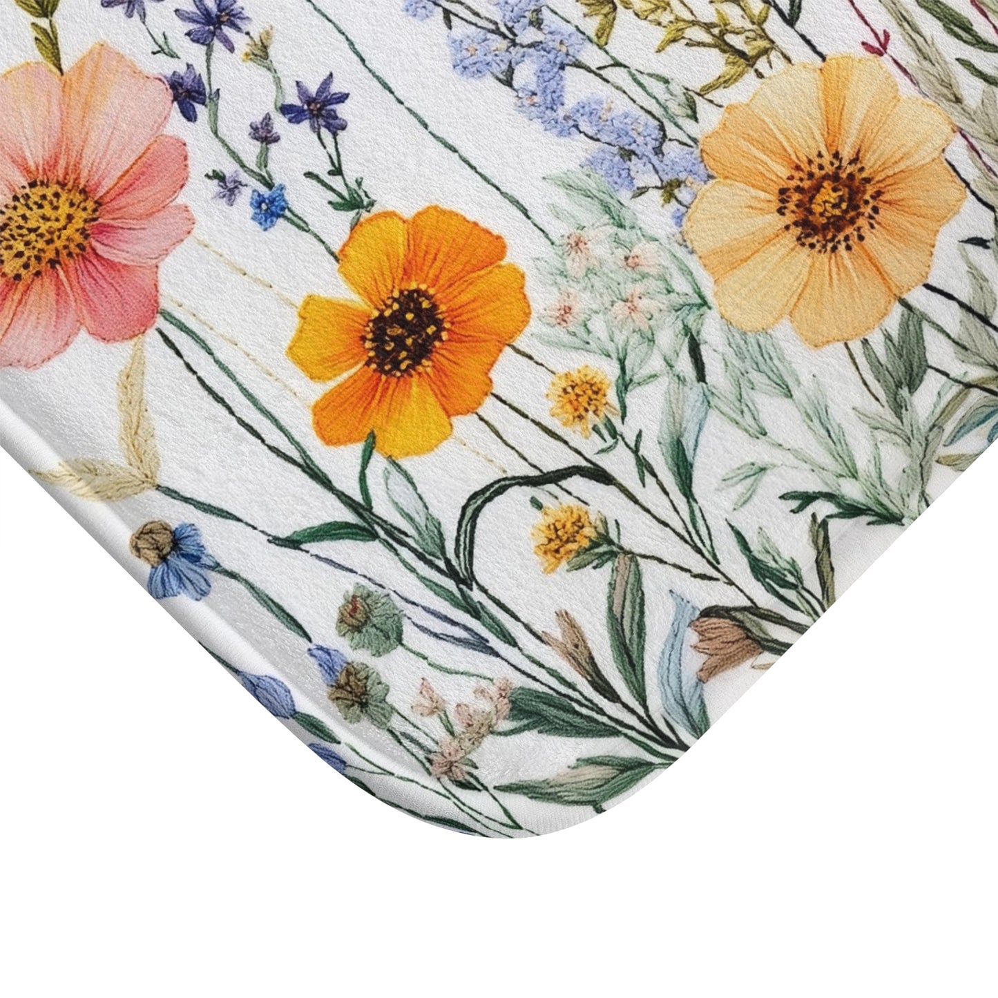 Wildflowers Bath Mat, Floral Flowers Botanical Garden Shower Bathroom Decor Non Slip Floor Memory Foam Microfiber Large Small Washable Rug