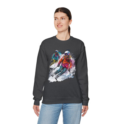 Girls Skiing Sweatshirt, Ski Team Watercolor Sweater Women Men Winter Sport Skier Snow Vintage Retro Cotton Holiday Mountain Ladies Unisex