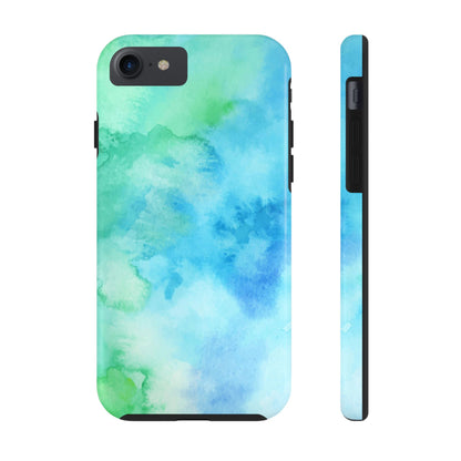 Blue Green Watercolor Tough Phone Case, Tie Dye Colorful Print Cute Cell Iphone 15 14 13 Pro Max 12 11 XS XR X 7 SE 8 Galaxy S24 S23 S22