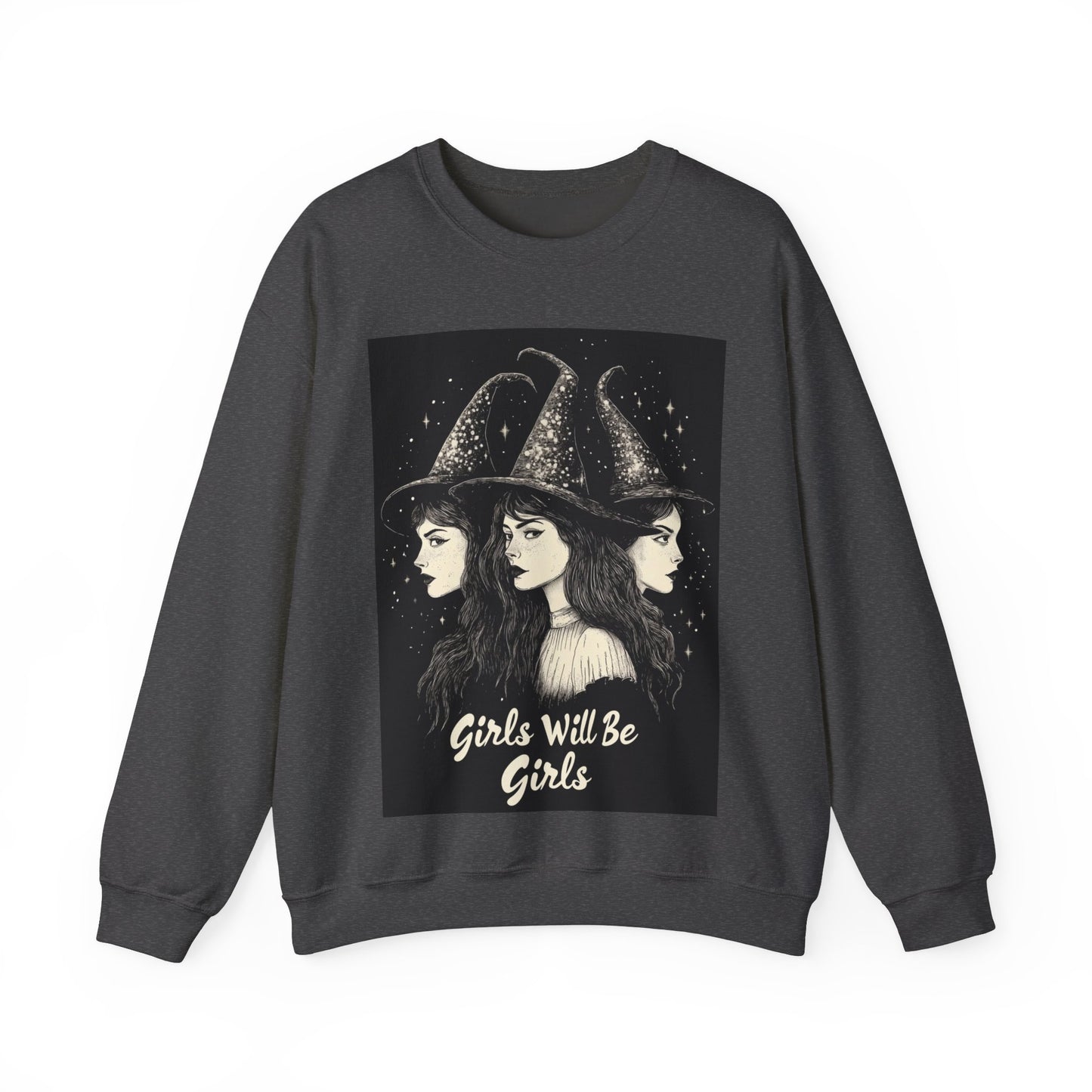 Witches Girls Will Be Girls Sweatshirt, Vintage Retro Halloween Feminist Graphic Crewneck Cotton Sweater Jumper Pullover Women Unisex Top